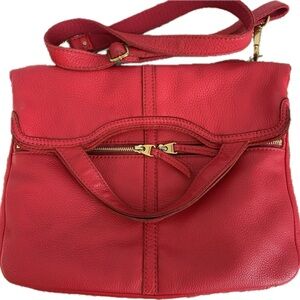 Fossil Erin Foldover Crossbody Bag Red Leather